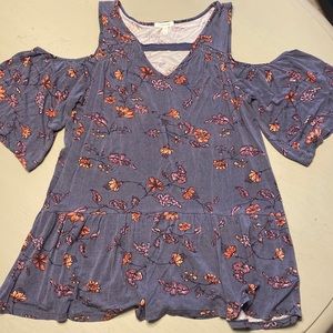 Maurices Floral Peplum Blouse With Cold Shoulders